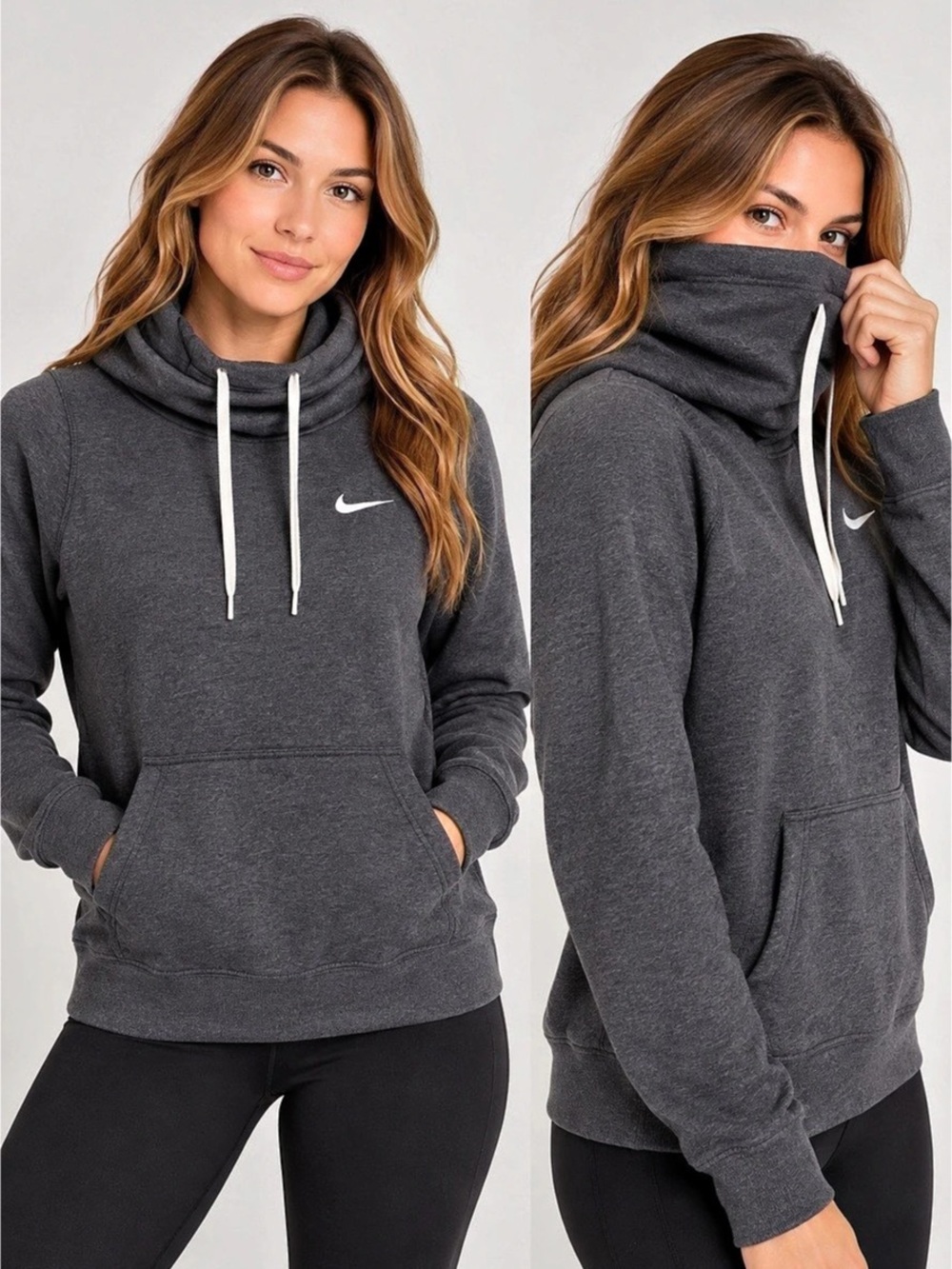 Nike Sportswear Funnel-Neck Fleece Hoodie Gray Size Small